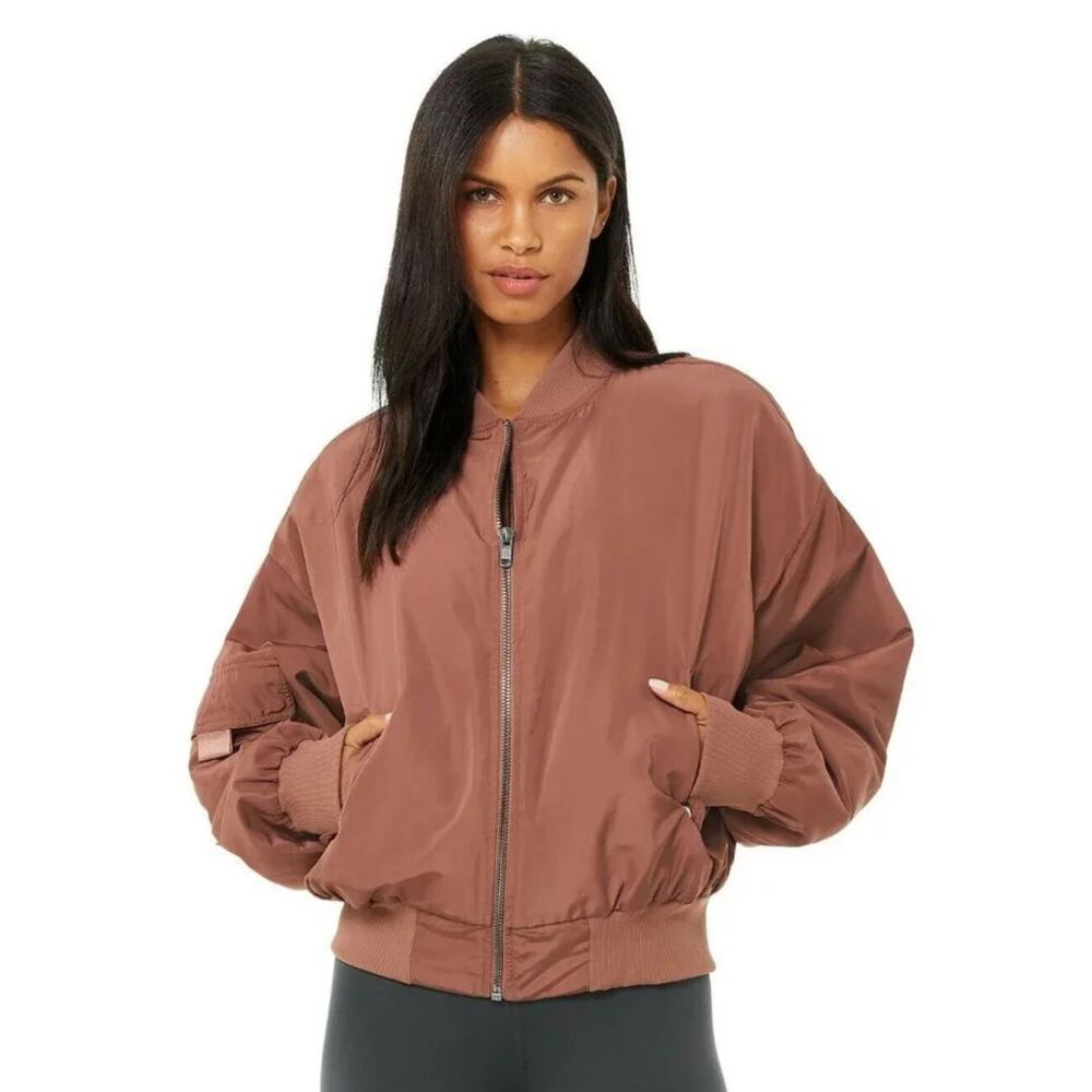 NEW ALO YOGA It Girl Bomber Jacket In Chestnut Size Small - Picture 4 of 15